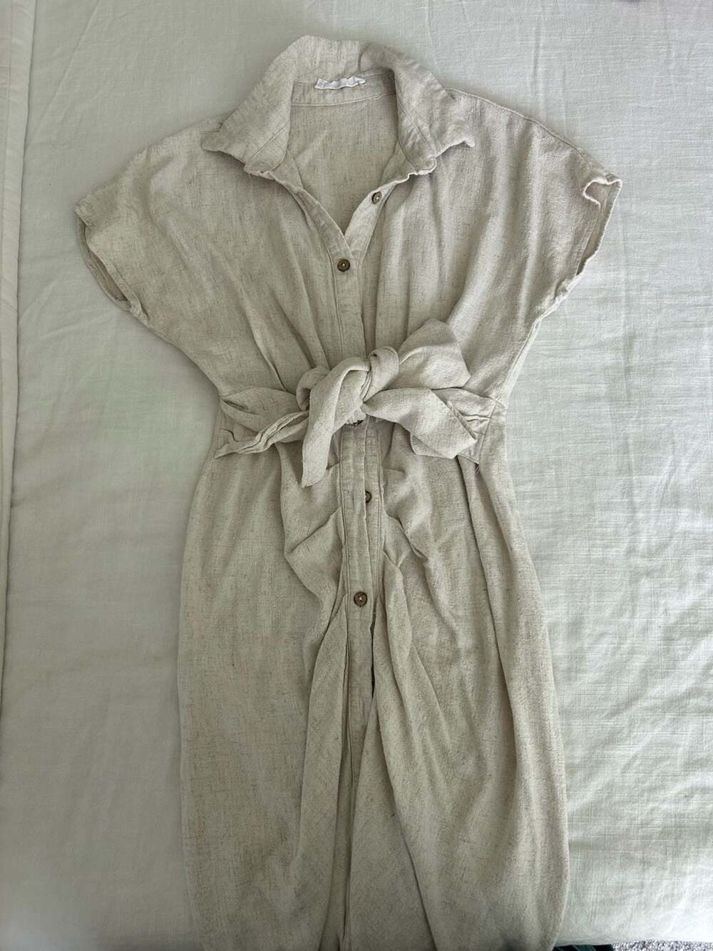Talulah Linen Blend Button-Down Tie-Front Shirt Dress